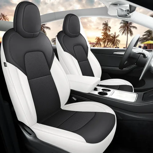 Miniatura 11 de Fundas de Asiento Negras para Tesla Model Y, Funda de Asiento de Coche Tesla de 12 Piezas, Impermeable, Cuero Nappa, Totalmente Envueltas, Negro
