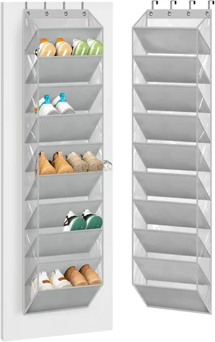 Miniatura 8 de AOODA Organizador de zapatos transparente sobre la puerta de almacenamiento que sostiene 12 pares, zapatero colgante de puerta estrecha