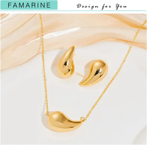 Miniatura 5 de FAMARINE Aretes de oro con forma de gota de agua para mujer, aretes grandes de oro con forma de lágrima