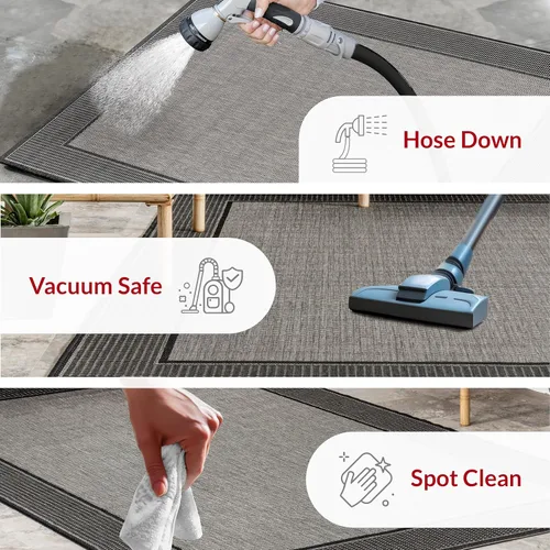 Miniatura 6 de Alfombra para exteriores con borde gris nuLOOM, Polipropileno, gris