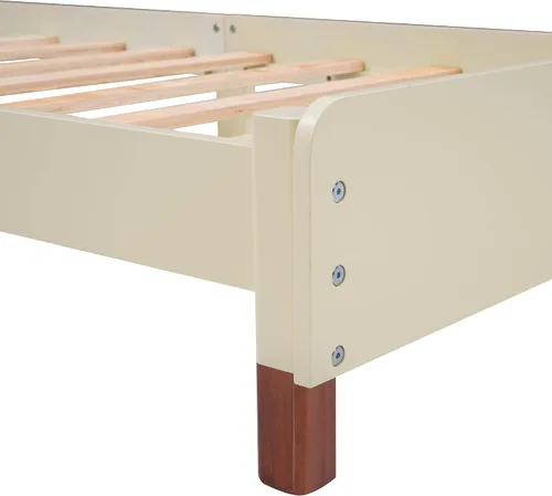 Miniatura 9 de Cama de plataforma de madera de tamaño individual con cabecera en forma de casa, soporte de listones de madera, para dormitorio de niños, niñas