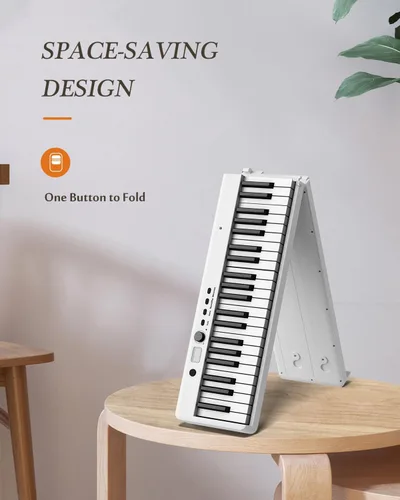 Miniatura 2 de Teclado de piano portátil, piano digital plegable semipesado de 88 teclas, tamaño completo, grano de madera, teclado de piano eléctrico con Blanco