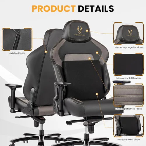 Miniatura 4 de Silla de juegos grande y alta de 440 libras, silla de juegos con base de metal, espuma viscoelástica lumbar, reposabrazos ajustable 4D, silla
