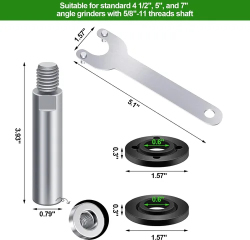 Miniatura 4 de Paquete de 5 accesorios para amoladora angular, 5/8-11, llave inglesa, tuerca de brida y 2 ejes de extensión de 3.937 in, compatible con Makita