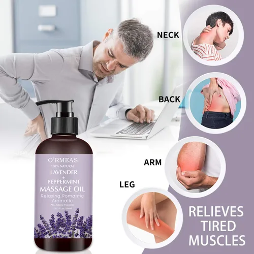 Miniatura 2 de Aceite de masaje con lavanda y menta aceite de masaje para la piel, aceite corporal hidratante para hombres y mujeres, 10.2 onzas líquidas