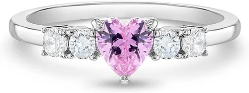Anillos de plata de ley 925 con circonita cúbica redonda y rosa brillante para niñas, anillos de circonita cúbica de moda para preadolescentes y