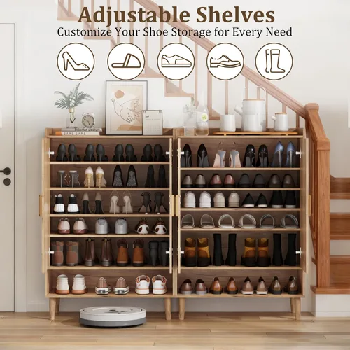 Miniatura 5 de Armario de zapatos con puertas, armario de almacenamiento de zapatos de 6 niveles con estantes ajustables, zapatero independiente organizador