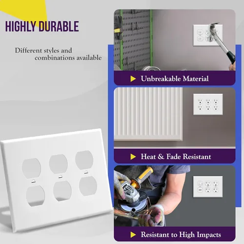 Miniatura 5 de ENERLITES - Placa decorativa de pared para toma de corriente dúplex, acabado brillante, tamaño intermedio, 3 bandas, 4.88 x 6.77 pulgadas, Blanco