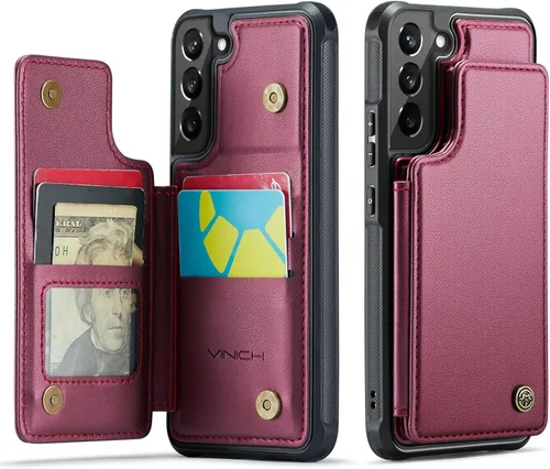 Vinich Funda tipo cartera para Samsung Galaxy S22 con tarjetero, bloqueo RFID, ranuras de crédito, función atril, a prueba de golpes, para Galaxy