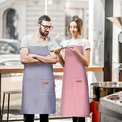 Miniatura 5 de BeLuyi - Paquete de 2 delantales ajustables con peto, delantales de chef para cocina, restaurante, con 2 bolsillos, delantales para mujeres