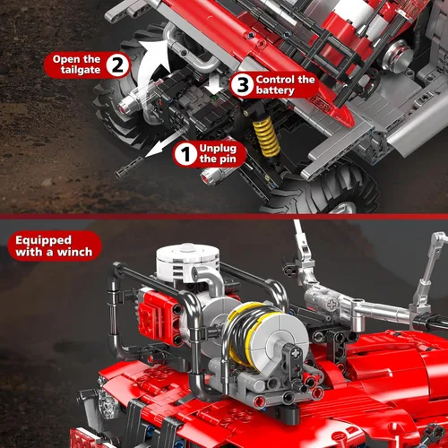 Miniatura 4 de Mould King 23003 Rescure Fire - Juego de construcción de motocicleta a control remoto con 4 motores, modelo de automóvil para construir
