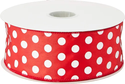 Miniatura 2 de Morex Ribbon Cinta de poliéster con cable Holiday Dots, 1-1/2"/50 yardas, rojo/blanco
