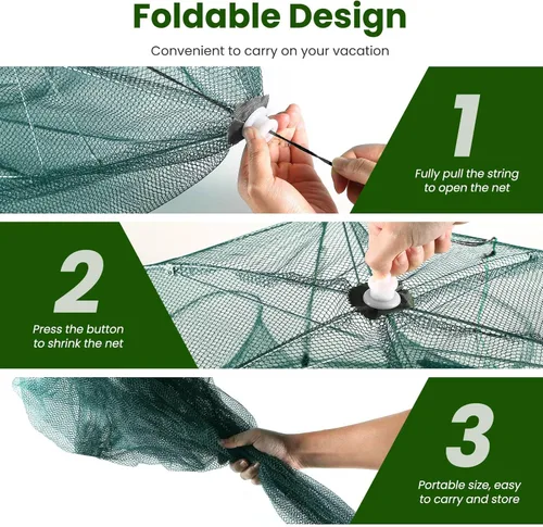 Miniatura 4 de Fishing Trap Net, Foldable Automatic Fishing Bait Net, Trap Crab Mesh Trap, Cast Dip Cage for Catching Small Bait Fish Crab Lobster Shrimp Minnow