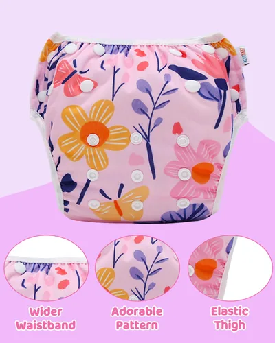 Miniatura 35 de Alva, Pañales de bebé para nadar, paquete de 2 unidades, talle único, reutilizable, lavable y ajustable de 0 a 36 meses. Tamaño de 10 a 40 lbs