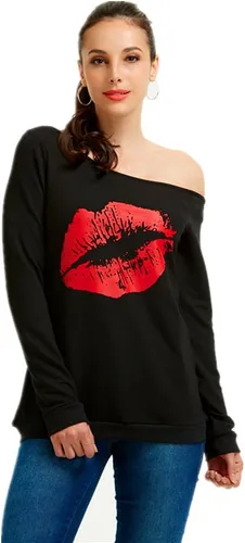 Miniatura 2 de Magicmk - Sudadera de hombro descubierto y mangas largas, con estampado de labios de mujer, en talla extragrande, para mujer