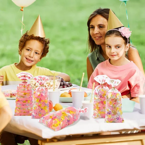 Miniatura 8 de COQOFA 100 bolsas de celofán de celofán de 5 x 11 pulgadas, bolsas de regalo de fiesta, bolsas de galletas de caramelo rosa, bolsas de plástico Oro