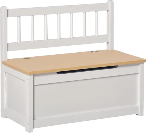 Qaba Baúl de juguetes, banco de almacenamiento para niños con interior grande de 27 L, organizador de juguetes con tapa superior y respaldo, muebles