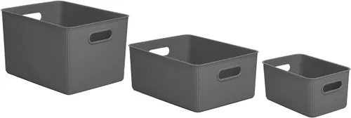 Miniatura 18 de Superio Ribbed Collection – Cesta decorativa de plástico abierta para el hogar, color azul (juego de 4) 1 grande, 1 mediano, 2 pequeñas – cajas