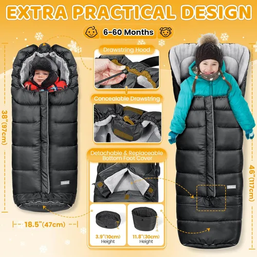 Miniatura 2 de Orzbow - Bolsa universal para cochecito con saco extra para niños pequeños, manta cálida e impermeable, funda de invierno, bolsa de banderines