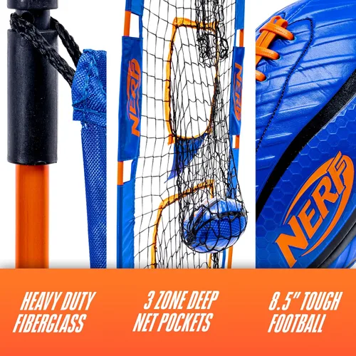 Miniatura 5 de NERF Pro Pass - Red de lanzamiento de fútbol para niños, juego de fútbol para niños, red de objetivo de 5 x 2 pies con estacas de tierra + (1)