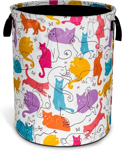 Cesta de lavandería linda con diseño de gato plegable de tela Oxford, bolsa de lona divertida, cesta de lavandería, organizador de almacenamiento de
