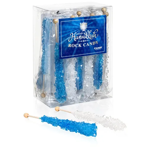 Miniatura 3 de Palitos de azúcar Hanukkah Rock Candy - Certificado Kosher - 10 envueltos individualmente - Recuerdos de fiesta de dulces azules y blancos