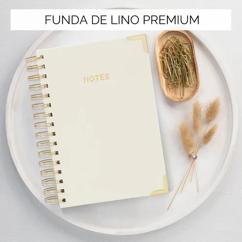 Miniatura 5 de Cuaderno en Espiral Grueso Estético para Mujeres en Formato A5 - Cuaderno de Notas de Universidad de Lino Moderno con 220 Páginas Rayadas - Perfecto