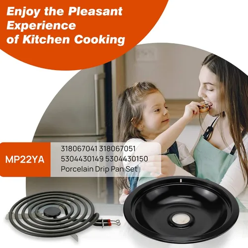 Miniatura 7 de Estufa eléctrica Elemento de quemador MP22YA y bandejas de goteo de porcelana negra 318067041 318067051 Reemplazar 5304430149 5304430150 Compatible