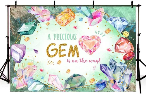 Miniatura 4 de AIBIIN Telón de fondo para baby shower de 7 x 5 pies para niña, una preciosa gema está en camino, fondo de fotografía con purpurina, joya