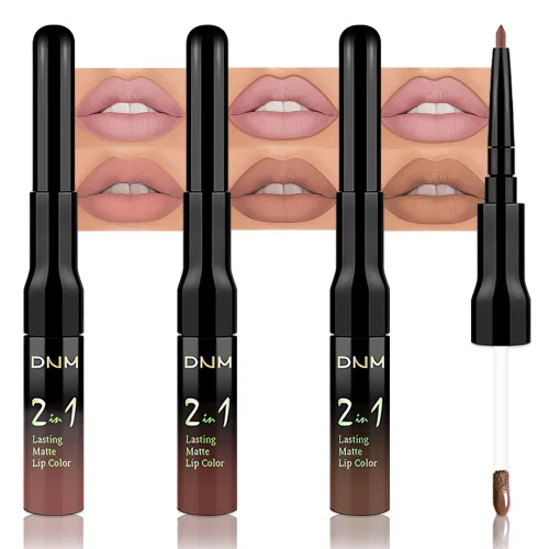 Miniatura 12 de 3 piezas 2 en 1 Set de delineador y lápiz labial líquido de color negro oscuro, púrpura y azul real para mujeres, tinte labial de larga duración, a