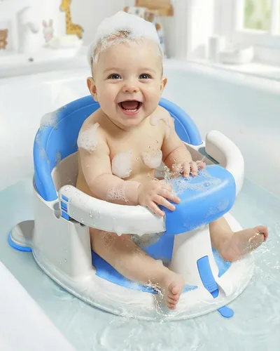 ONTHEWEI Asientos de baño para bebés sentados, bañera antideslizante con 3 ventosas, asiento de baño seguro y cómodo ideal para soporte de baño de