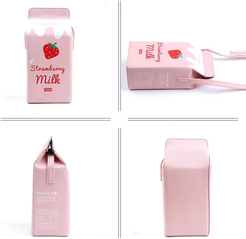 Miniatura 6 de LUI SUI Girls Fruits Banana Strawberry Milk Box Cross Body Purse Bag Women Phone Wallet Shoulder Bags