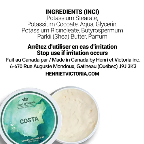 Miniatura 2 de Henri et Victoria Jabón de afeitar tradicional para hombres Fragancia Costa Afeitado suave, enjabona bien, aroma de larga duración Fabricado
