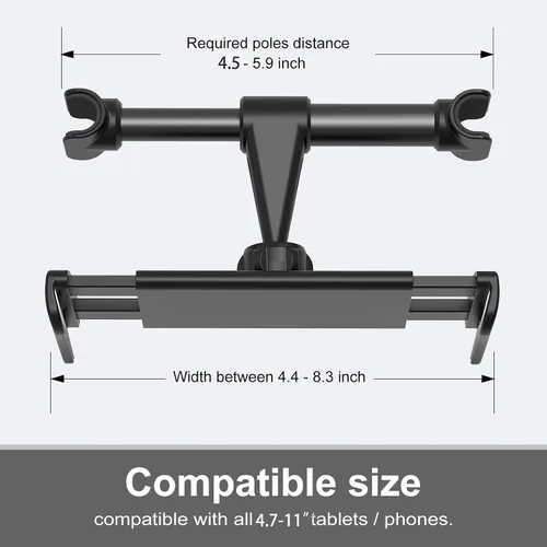 Miniatura 4 de Soporte para asiento trasero para reposacabezas de automóvil, soporte para teléfono/tableta, soporte para dispositivos ajustables