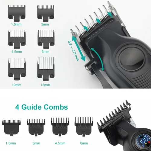 Miniatura 4 de VGR Juego de cortapelos para hombres y recortadora de cabello, combo de peluquero inalámbrico con pantalla LED, cuchillas de cerámica y titanio