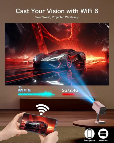 Miniatura 5 de 【Licencia de Netflix e integrado】Proyector inteligente WiFi PANSEBA con soporte telescópico, 4K compatible con 300 pulgadas HD proyector de Blanco