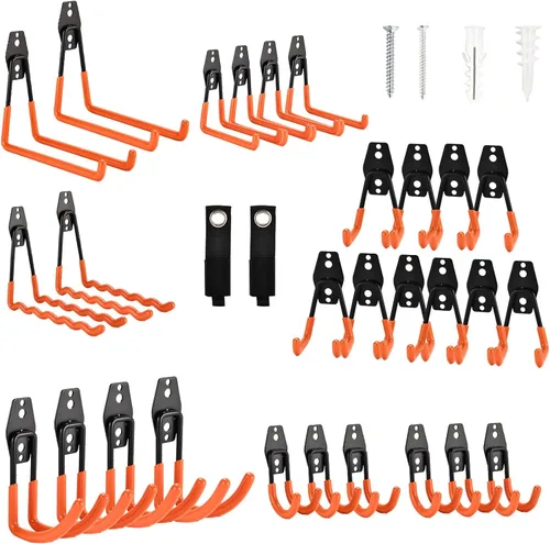 Paquete de 30 ganchos de almacenamiento de acero resistente, colgador de garaje y organizador de montaje en pared para bicicletas, herramientas,