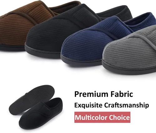 Miniatura 5 de Git-up Pantuflas diabéticas para hombre, artritis, edema, cierre ajustable, puntera hinchada, pies hinchados, pantuflas de espuma viscoelástica