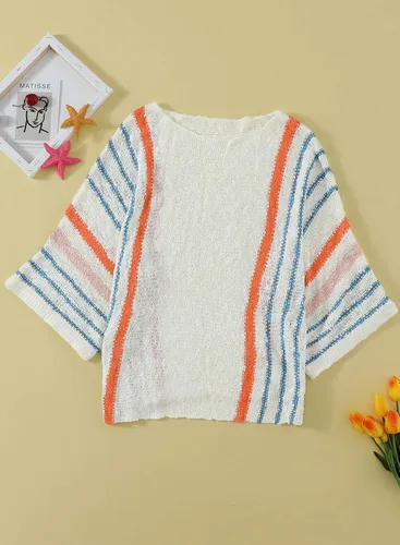 Miniatura 5 de Dokotoo - Suéteres sin botones de playa de punto trenzado para mujer, bonitos, para verano y otoño, con bloques de colores a rayas, ligeros, cómodos