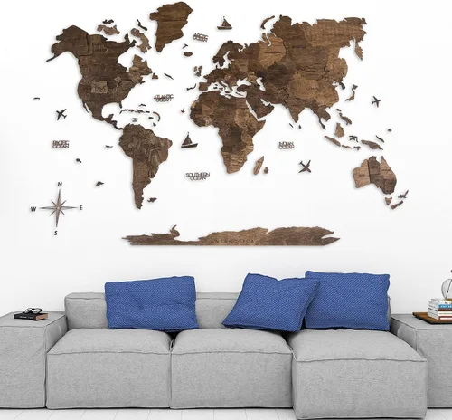 Miniatura 8 de Arte de pared de madera 3D hecho a mano con mapa del mundo, decoración de pared grande, rastrea tus viajes por el mundo, especial para el hogar