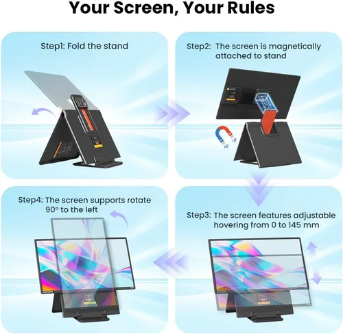 Miniatura 6 de Hyangin Monitor portátil grande de 24 pulgadas para laptop, pantalla portátil de 1080P FHD 100Hz, 125% sRGB IPS con soporte ajustable para laptop
