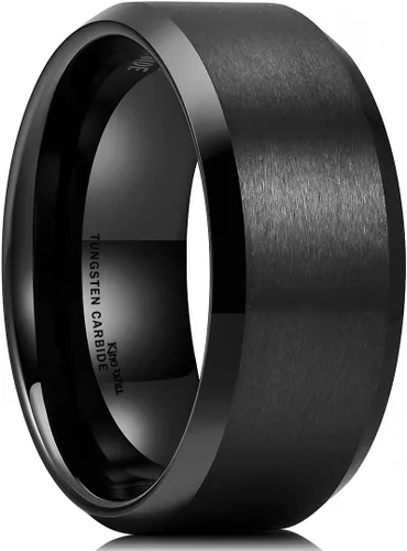 Miniatura 111 de King Will Anillo de boda de tungsteno para hombre, disponible en 15/64 a 25/64 de pulgada (6 a 10 mm), negro/plata, acabado mate, borde pulido