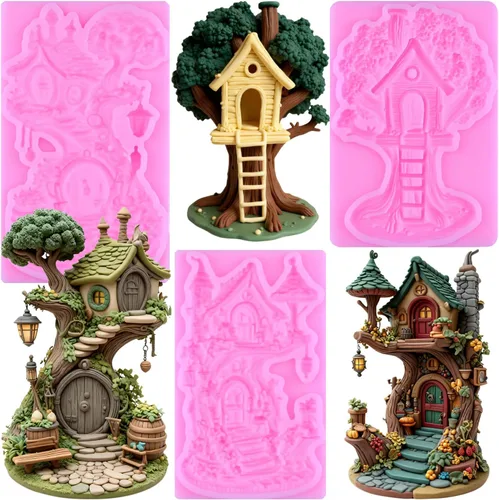Miniatura 8 de ZiXiang Moldes de silicona encantados para jardín, hadas, gnomo, puerta de casa, ventana, molde de fondant de hongos para decoración de pasteles