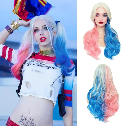 Miniatura 24 de YBYMCAI - Peluca azul larga y ondulada para mujer, parte media, peluca azul degradada de 26 pulgadas, pelo natural rizado sintético, fibra Azul