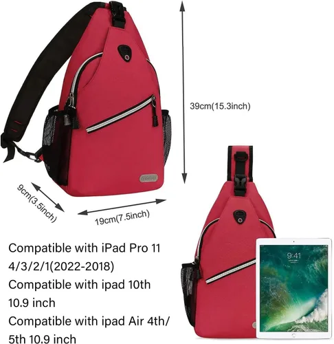 Miniatura 4 de Mosiso - Mochila bandolera multiusos, para viajes, senderismo, etc. Rojo
