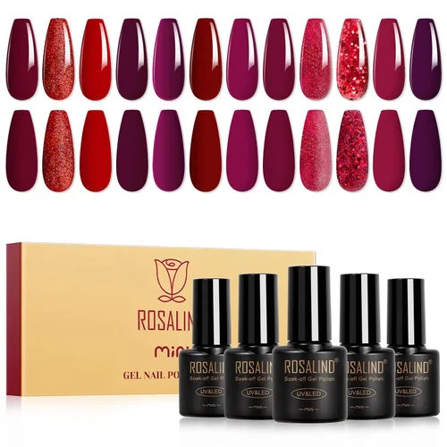 Miniatura 12 de ROSALIND - Juego de esmaltes de uñas en gel, 12 colores, blanco, nude, marrón, esmalte de uñas semipermanente, juego de esmaltes de uñas en gel