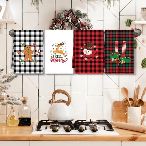 Miniatura 3 de Peryiter 6 Toallas de Mano Navideñas de 16 x 24 Pulgadas Toallas de Cocina Navideñas para Platos Paños de Cocina Navideños Decoración de Cocina