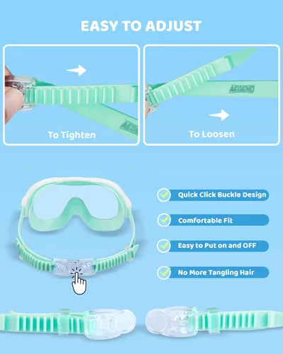 Miniatura 6 de Aegend Paquete de 2 gafas de natación para niños de 3 a 15 años, antivaho, anti-UV, visión amplia, impermeables, sin fugas, para niños y niñas
