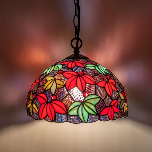 Miniatura 17 de Lámpara Colgante de Vidrio Emplomado Estilo Tiffany con Enchufe, 12" de Ancho Diseño de Glicinia Lámpara Colgante, Cadena de 60 Pulgadas Cable de 15