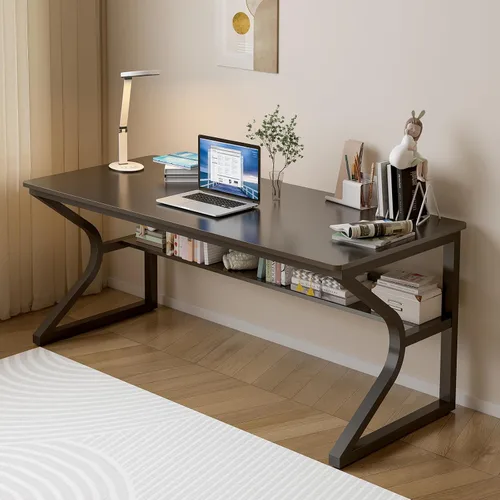 Miniatura 17 de OSCHF Escritorio de oficina con estante de almacenamiento, mesa de escritura de 47.3 pulgadas de largo para estación de trabajo de una sola persona